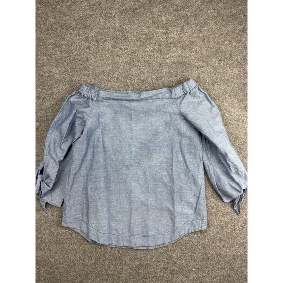 Free People Off Shoulder Blouse Womens XS Chambray Linen Cotton Tie 3/4 Sleeve - Picture 1 of 8